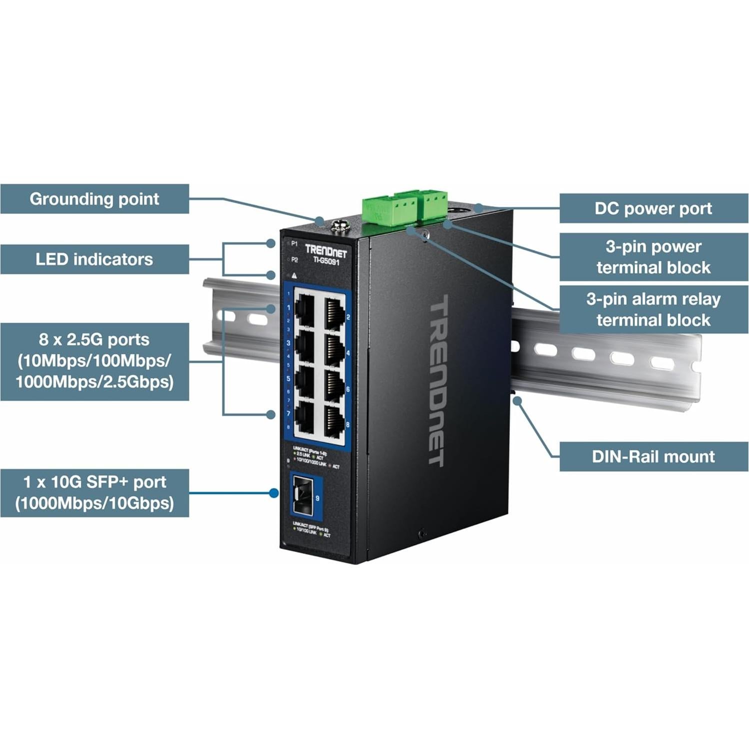 Interruptor Industrial TRENDnet TI-G5091 9 Puertos 2.5G 10G SFP+