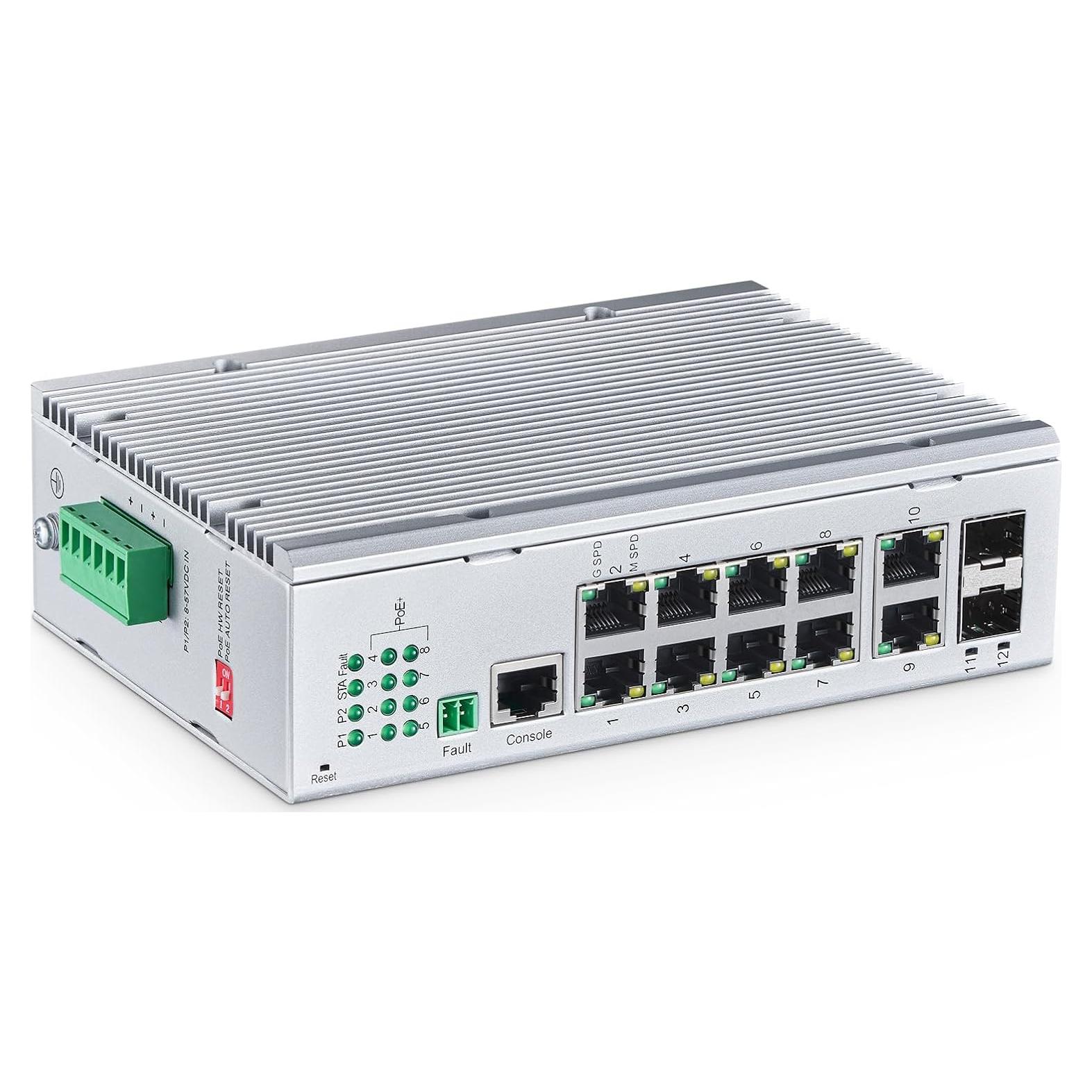 Switch PoE Industrial Binardat 12 Puertos Gigabit L3 IP40