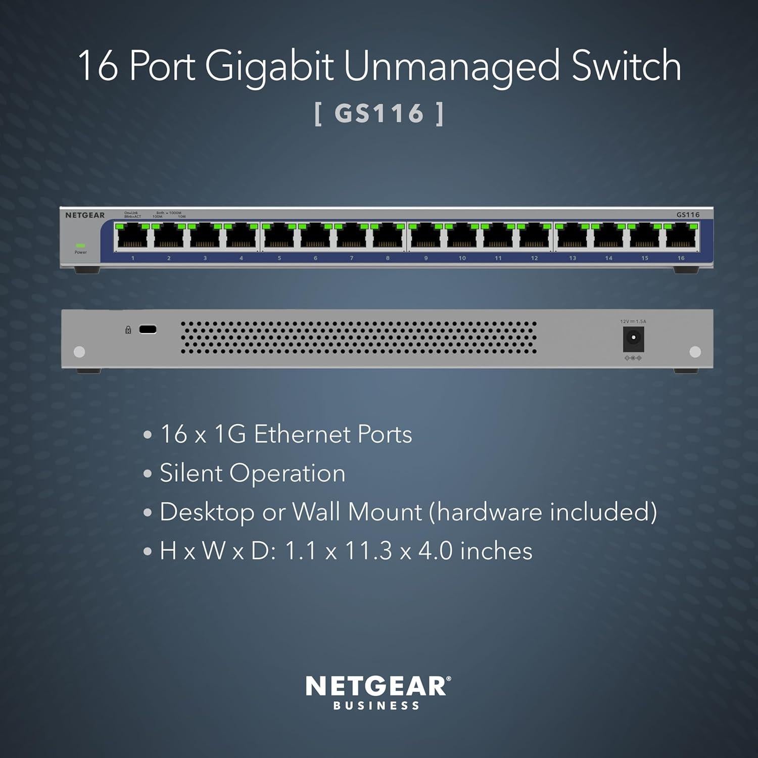 Switch Ethernet No Gestionado NETGEAR GS116 16 Puertos Gigabit