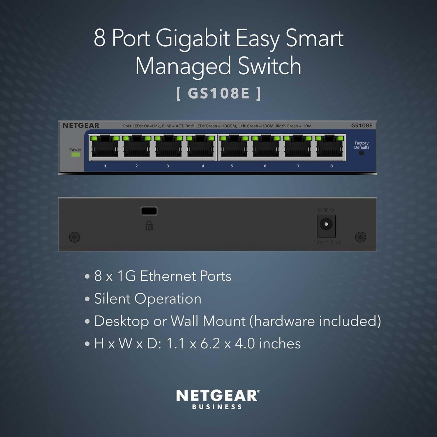 Switch Gestionado NETGEAR GS108E de 8 Puertos Gigabit Ethernet
