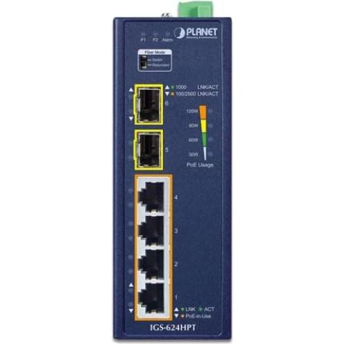 Interruptor Ethernet Industrial PLANET IGS-624HPT PoE+ 4 Puertos