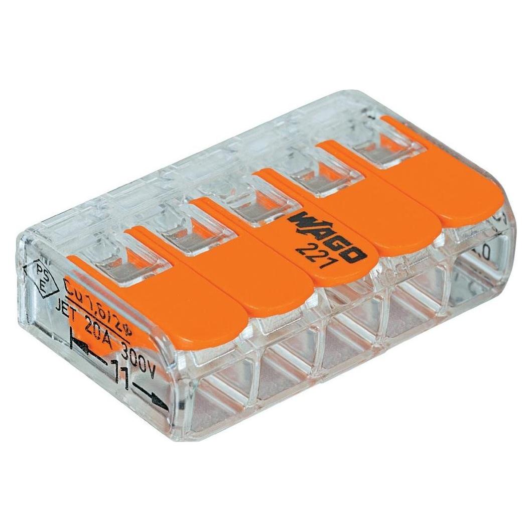 Conectores Compactos Wago 221-415 de 5 Conductores - 50 Piezas
