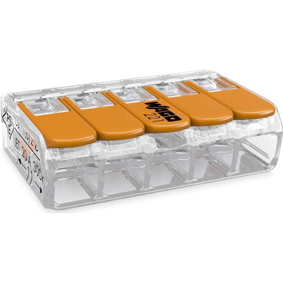 Conectores Wago 221-415 de 5 Conductores con Palanca 25 Piezas