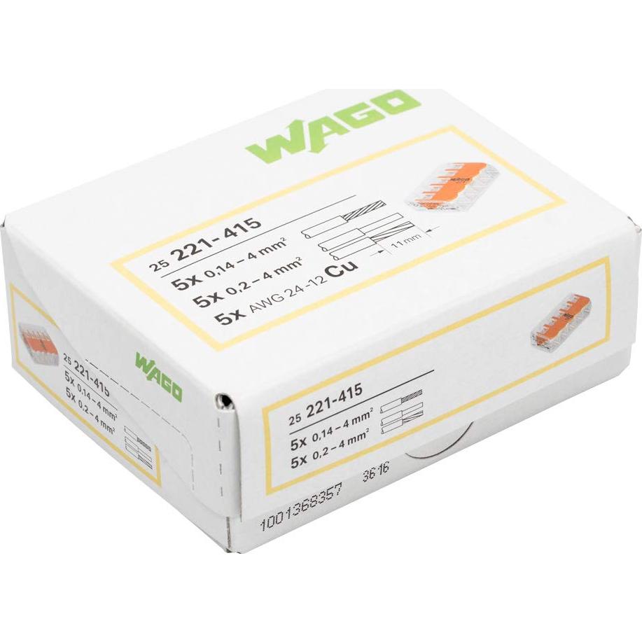 Conectores Wago 221-415 de 5 Conductores con Palanca 25 Piezas