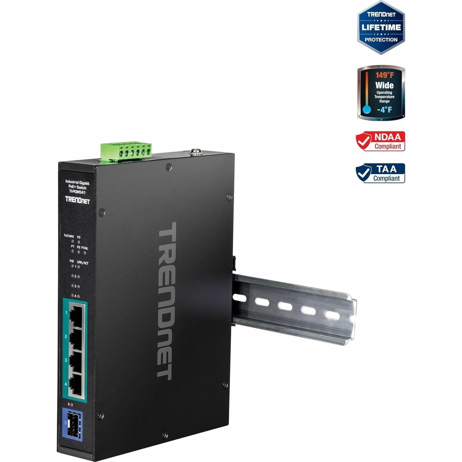 Interruptor Industrial Gigabit PoE+ TRENDnet TI-PGM541 5 Puertos
