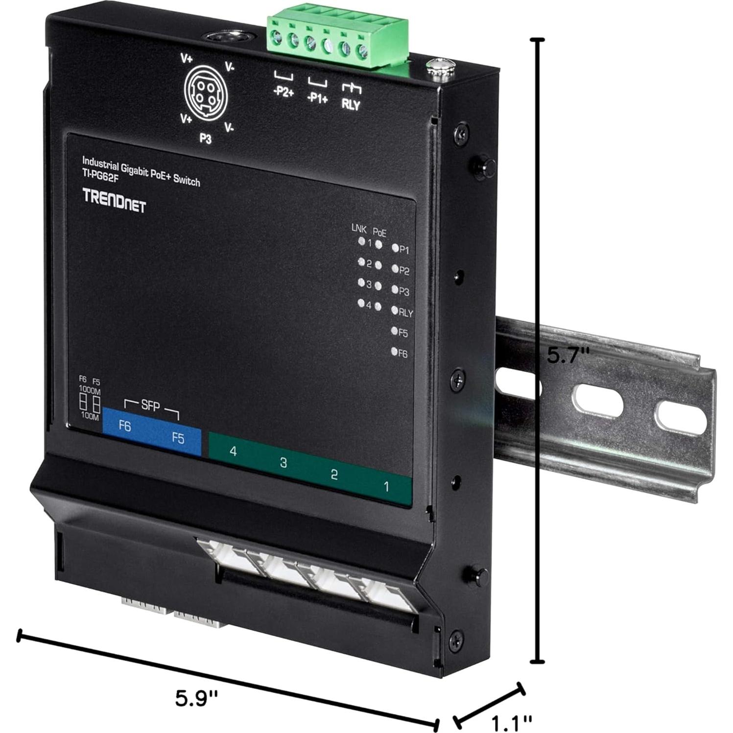 Interruptor Gigabit PoE+ TRENDnet TI-PG62F 6 Puertos IP30