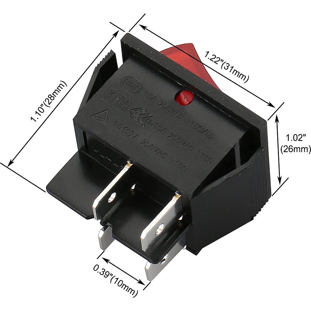 Interruptor DPST ON/OFF Baomain 4 Pines Luz Roja 16A 250V Paquete de 2