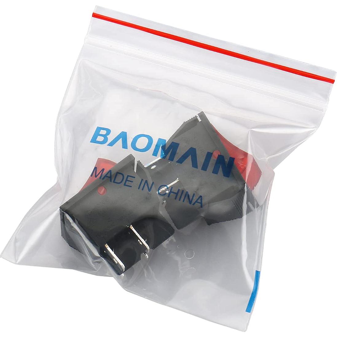 Interruptor DPST ON/OFF Baomain 4 Pines Luz Roja 16A 250V Paquete de 2