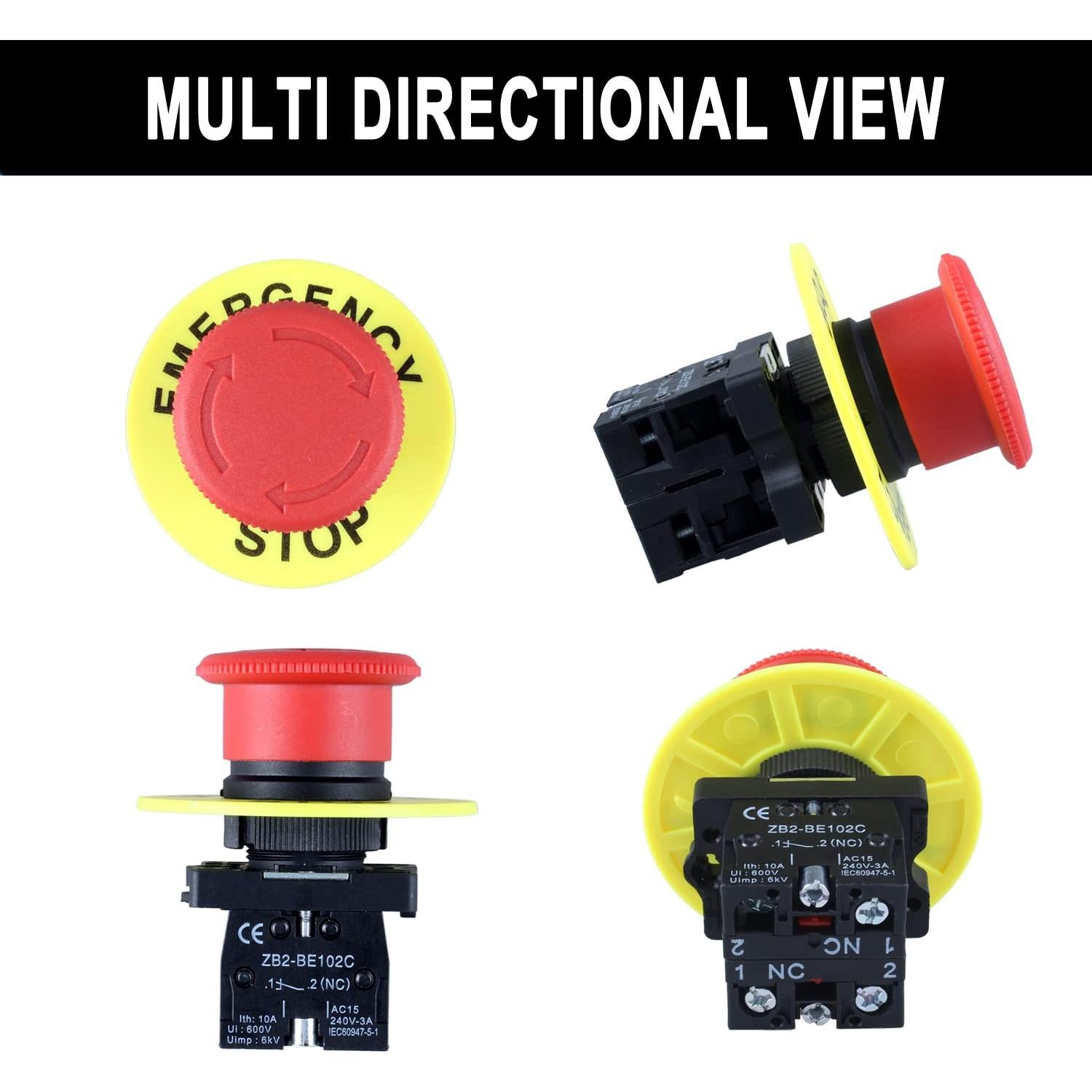 Interruptor de Botón de Parada de Emergencia DMWD HB2 2NC 22mm