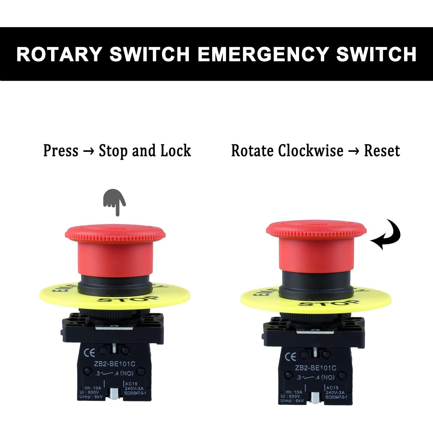 Interruptor de Botón de Parada de Emergencia DMWD HB2 2NC 22mm