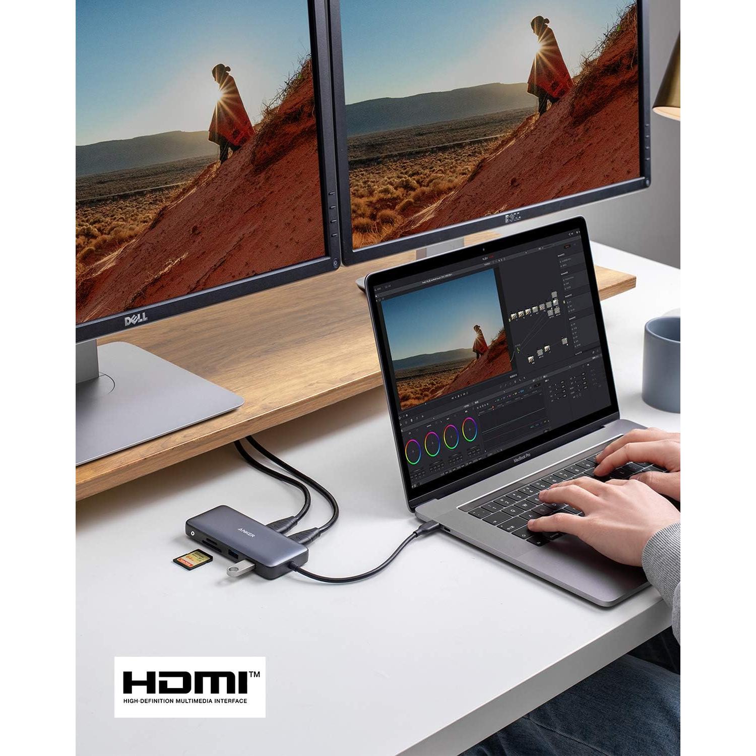 Hub USB-C Anker 8-en-1 Doble Monitor 4K y Ethernet