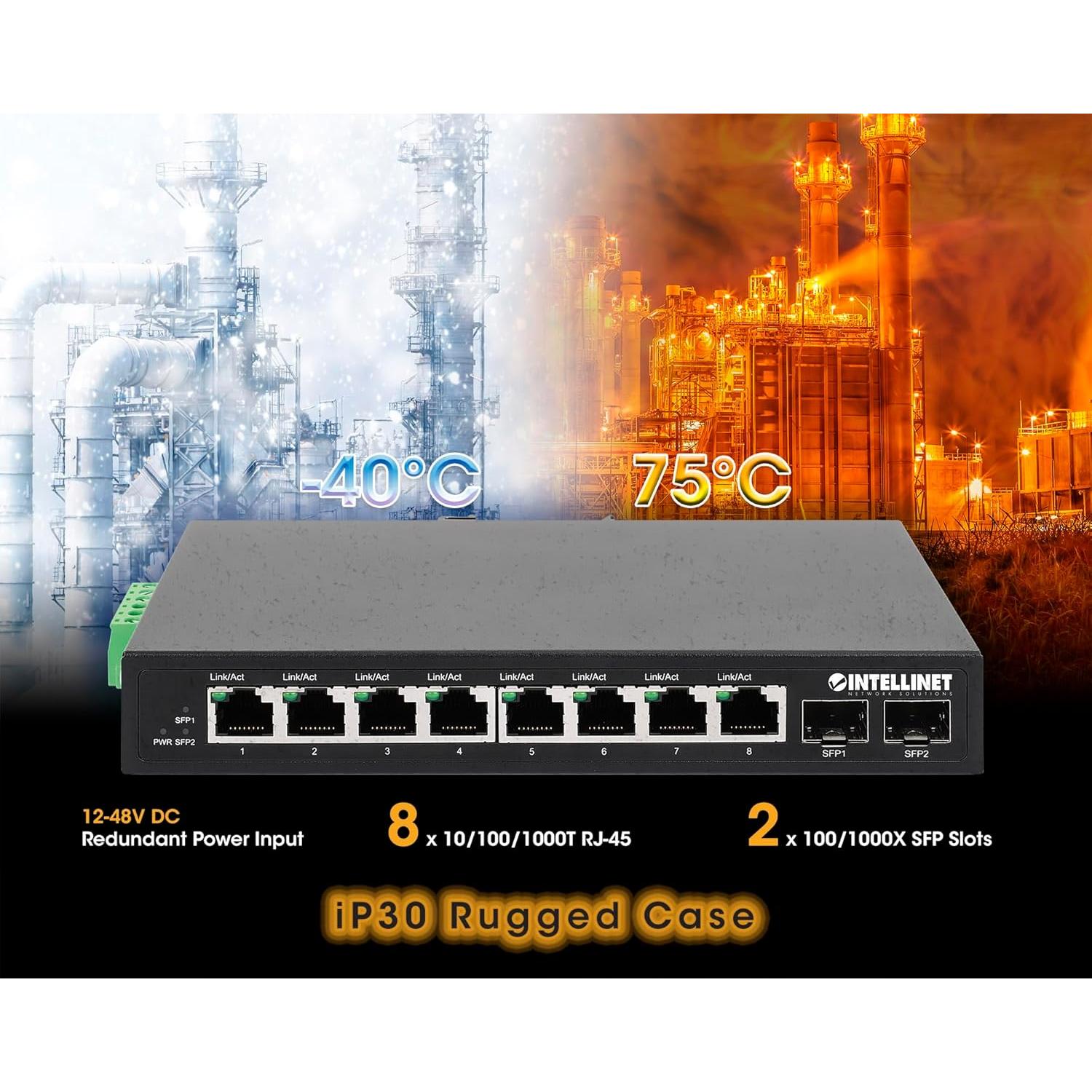 Switch Industrial Ethernet Gigabit 8 Puertos Intellinet IP40