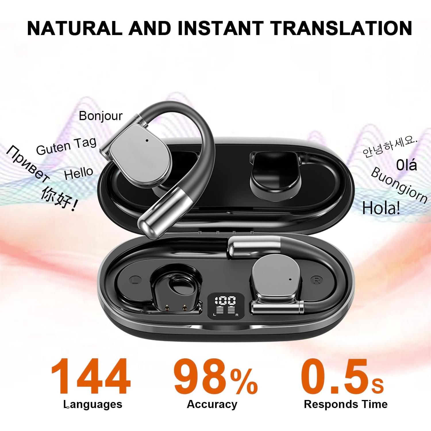 Auriculares Traductores Bapick AI 144 Idiomas Bluetooth Negro