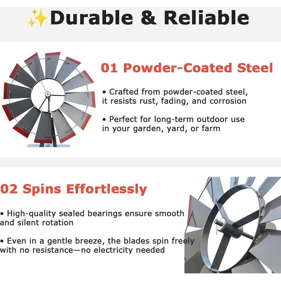 Molino de Viento EPOFIT 55.88 cm Gris para Jardín Resistente