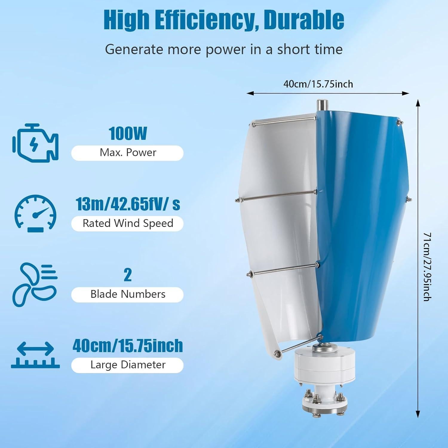 Turbina Eólica 100W 12V IOENC con Controlador Automático