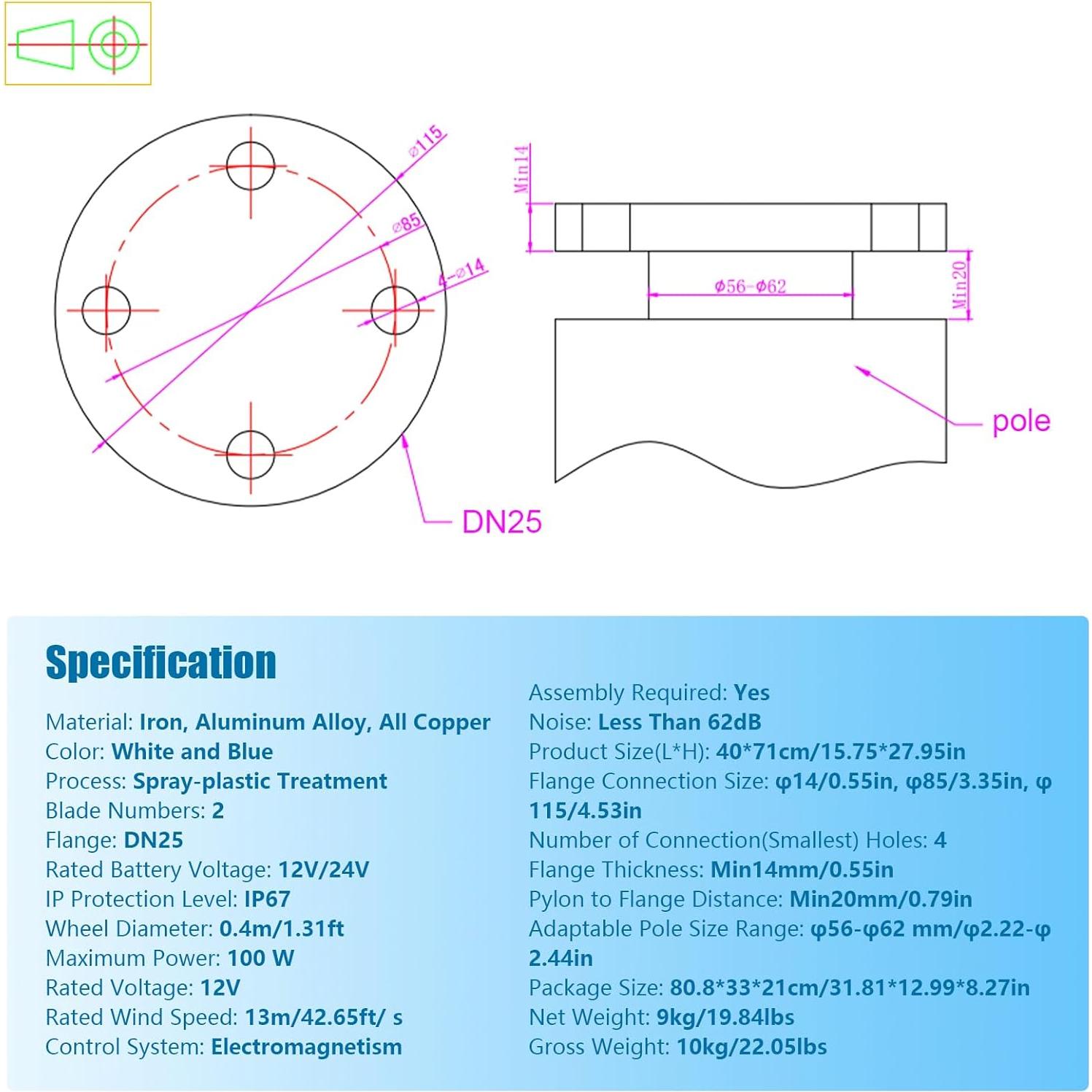 Turbina Eólica 100W 12V IOENC con Controlador Automático