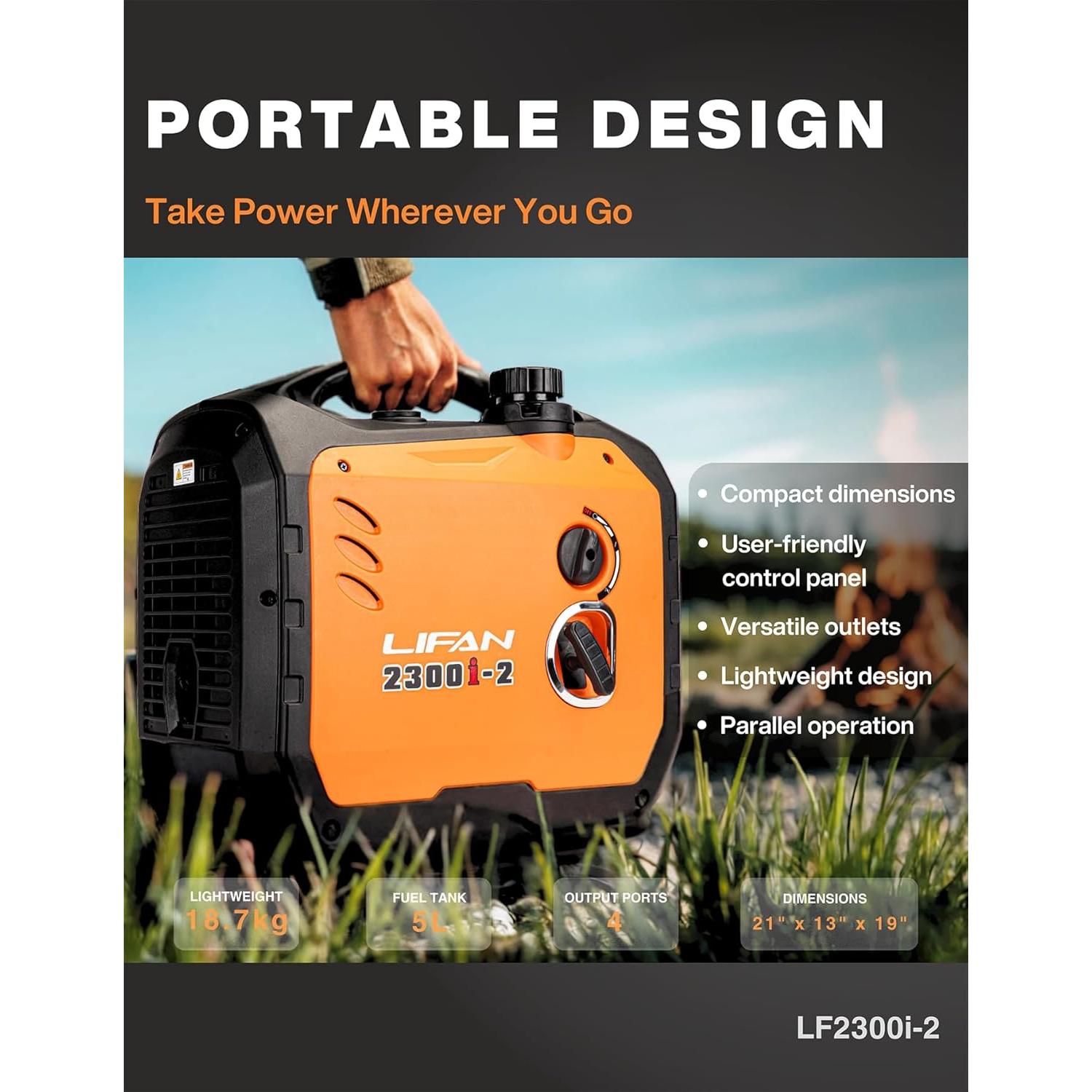 Generador Inversor Lifan 2300W Gasolina Silencioso Portátil