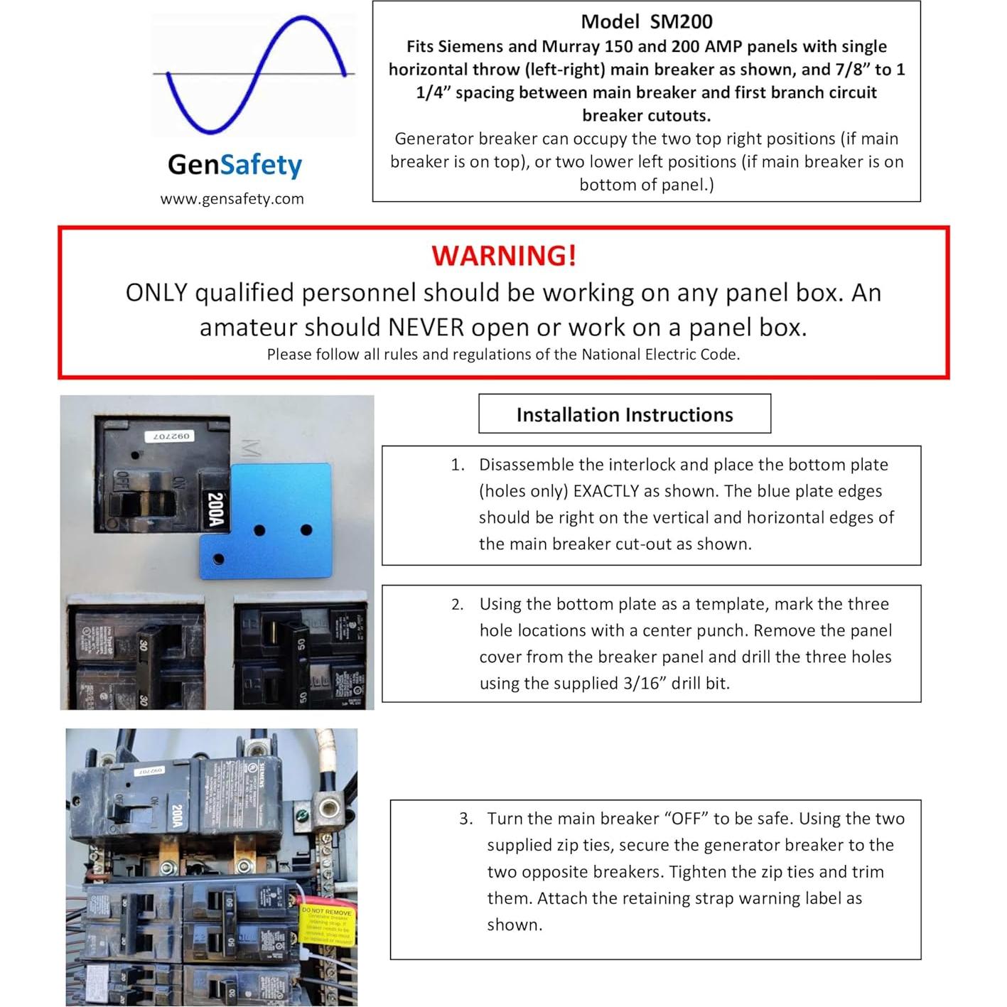 Kit de Interbloqueo GenSafety SM200 para Paneles Siemens y Murray 150A/200A