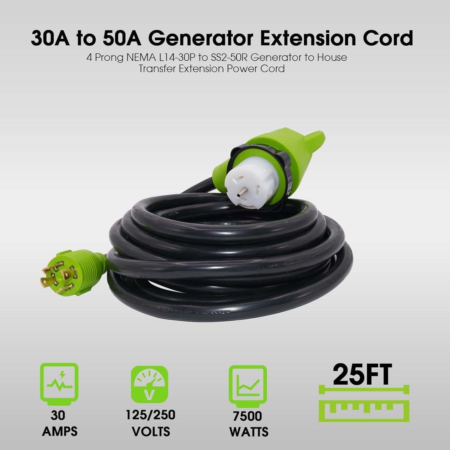 Cable de extensión generador 7.62m Huyang 30A a 50A NEMA