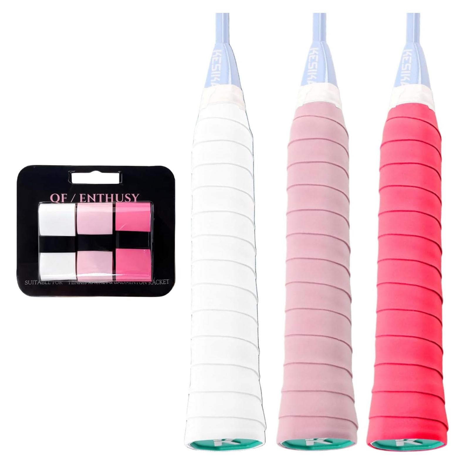 Empuñaduras de Tenis y Bádminton QF ENTHUSY - Paquete de 3 Rosa