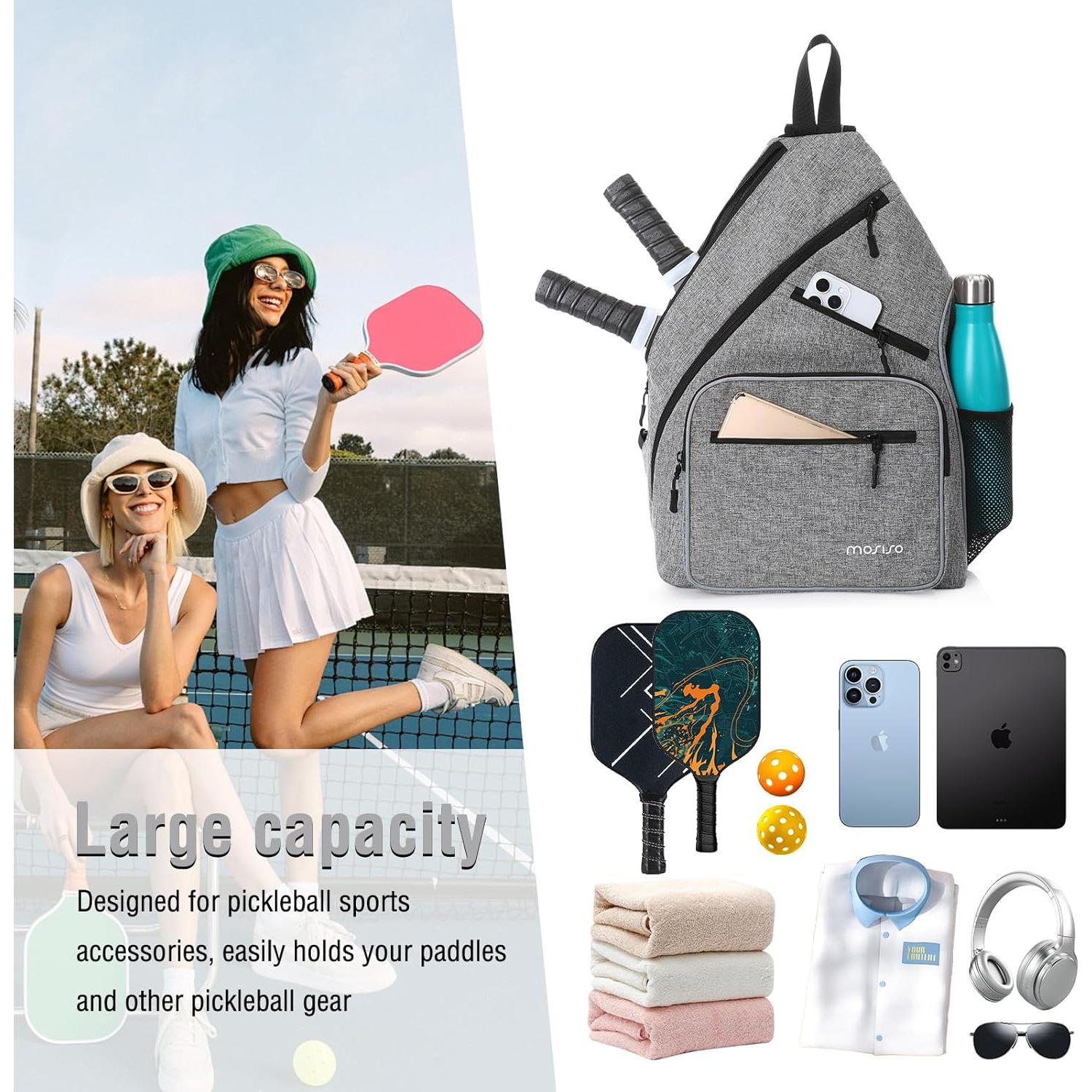 Bolsa de Pickleball MOSISO Unisex 46x36x22cm con 5 Bolsillos