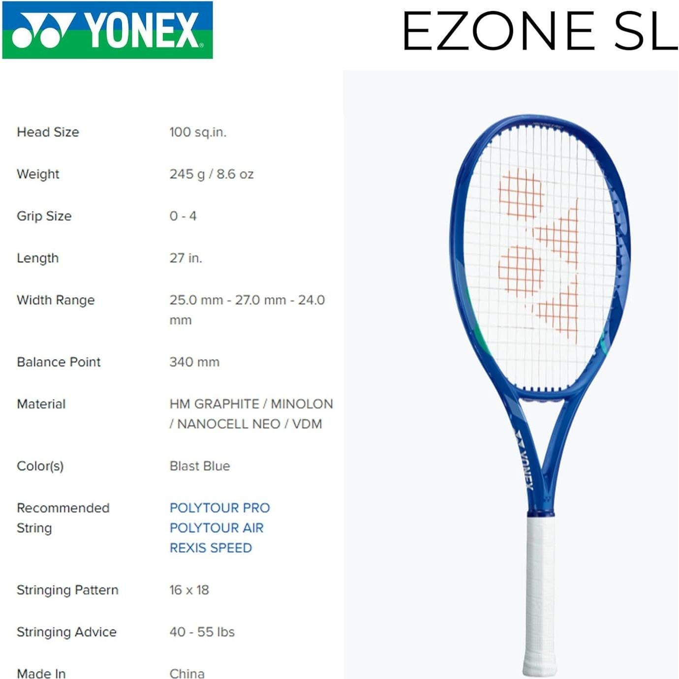 Raqueta de Tenis YONEX EZONE SL Blast Azul Grafito Junior