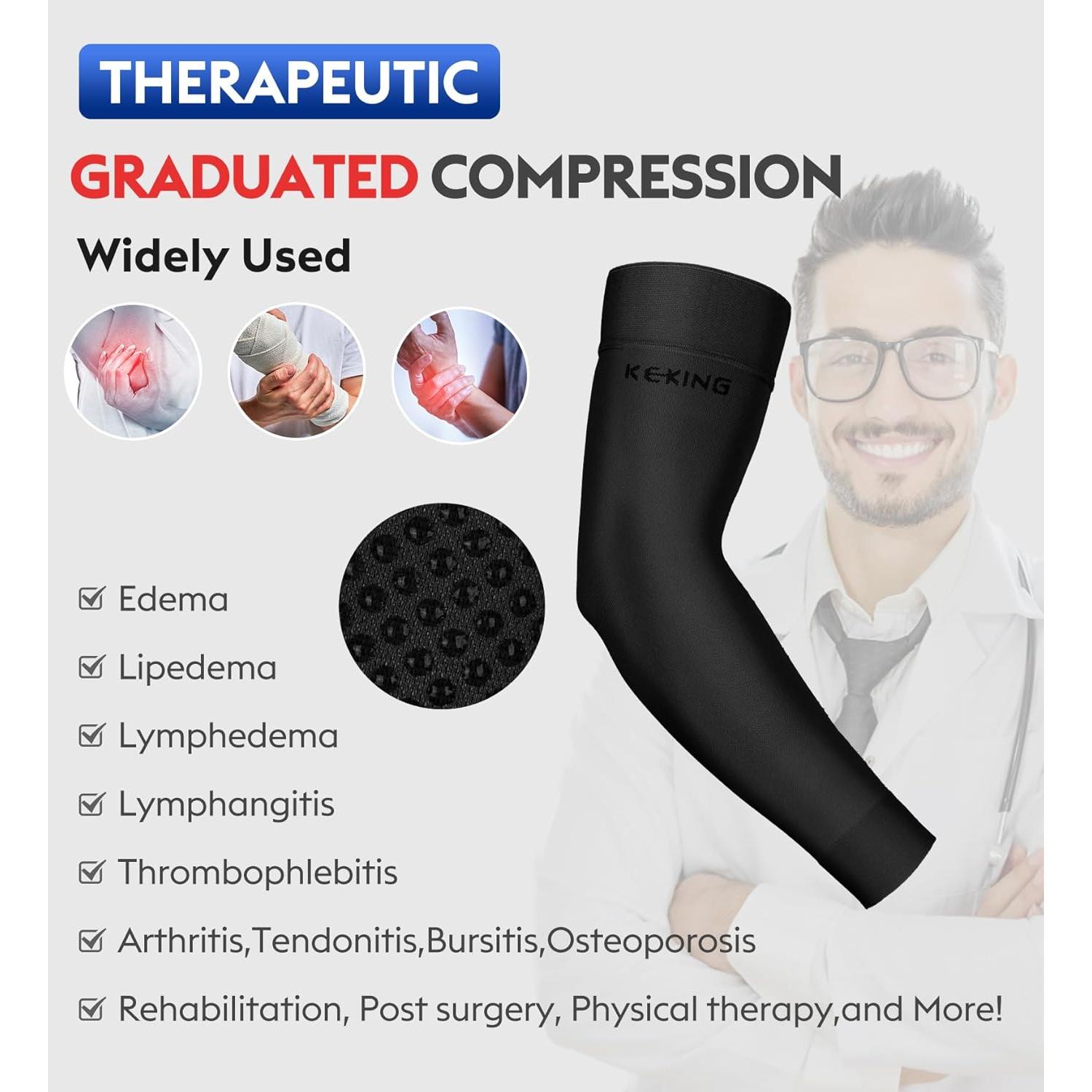 Mangas de Compresión KEKING para Brazo Unisex 15-20 mmHg Negro