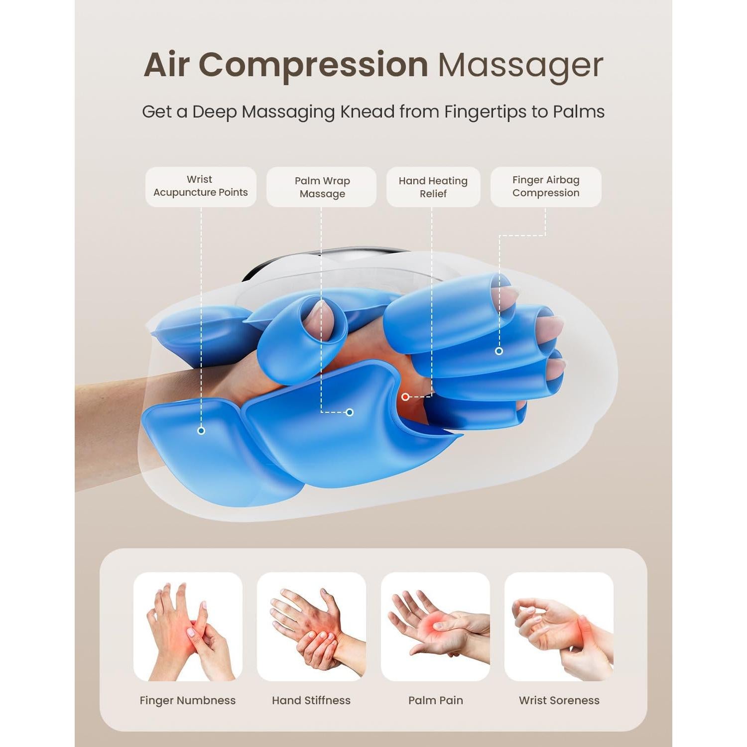 Masajeador de Mano Inalámbrico ZaZa con Calor y Compresión