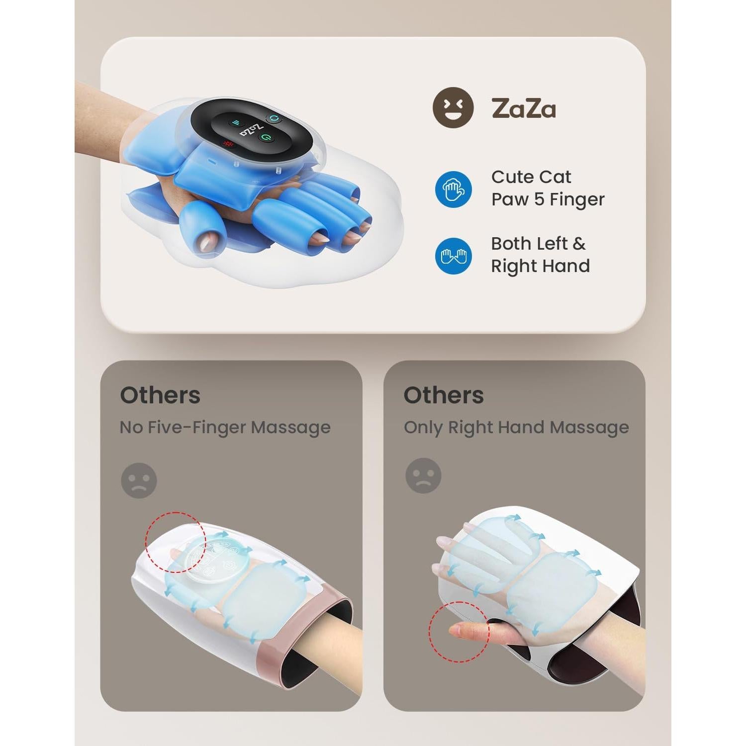 Masajeador de Mano Inalámbrico ZaZa con Calor y Compresión