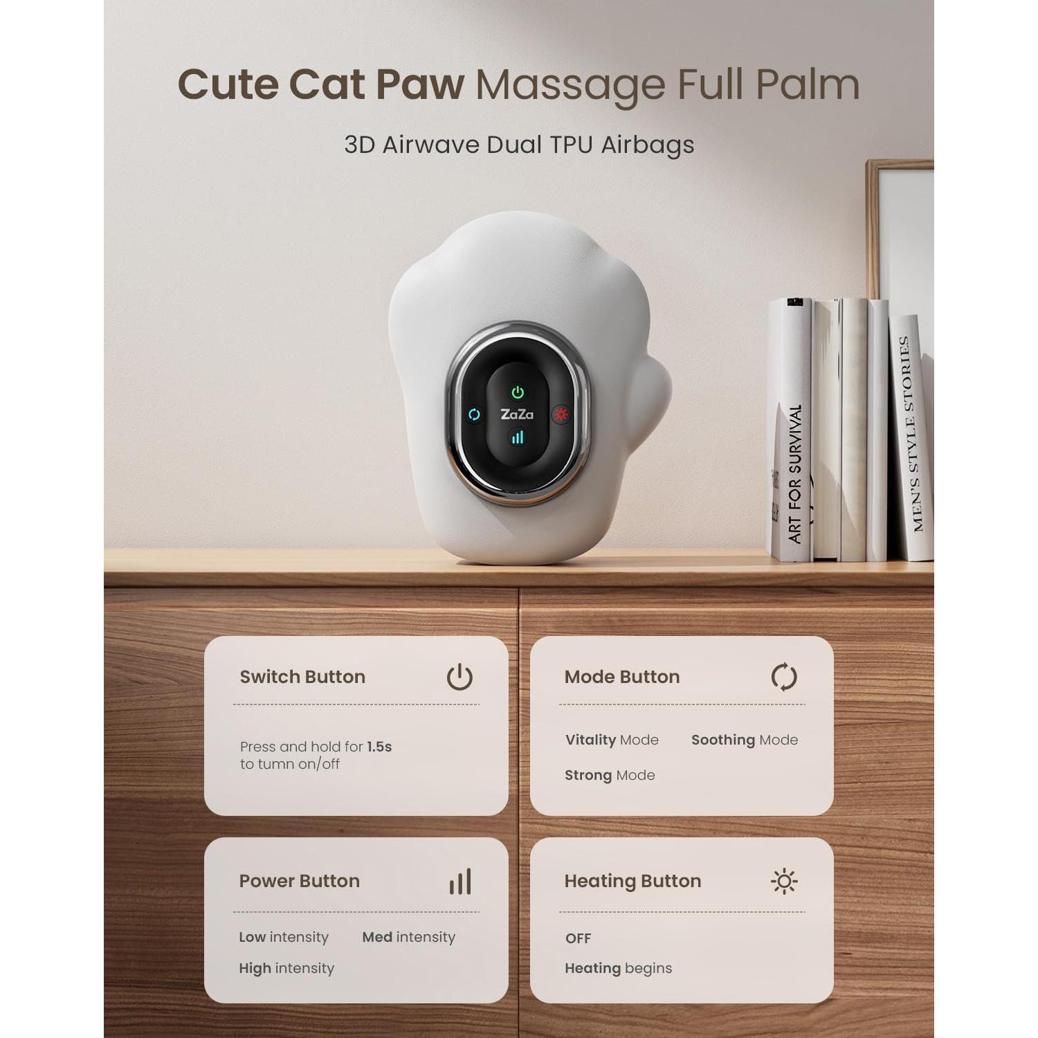 Masajeador de Mano Inalámbrico ZaZa con Calor y Compresión