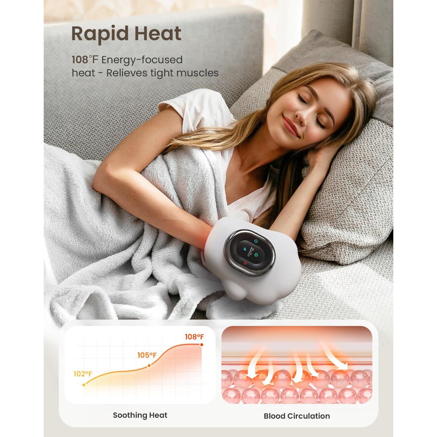 Masajeador de Mano Inalámbrico ZaZa con Calor y Compresión