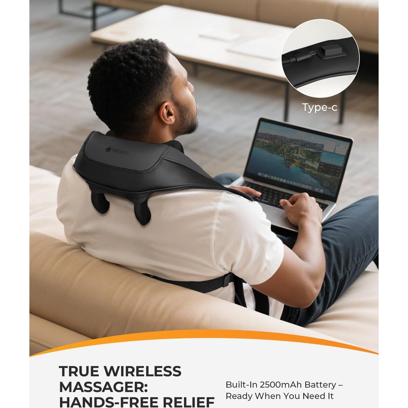 Masajeador de Cuello Inalámbrico CooCoCo CO-6812-GRY con Calor