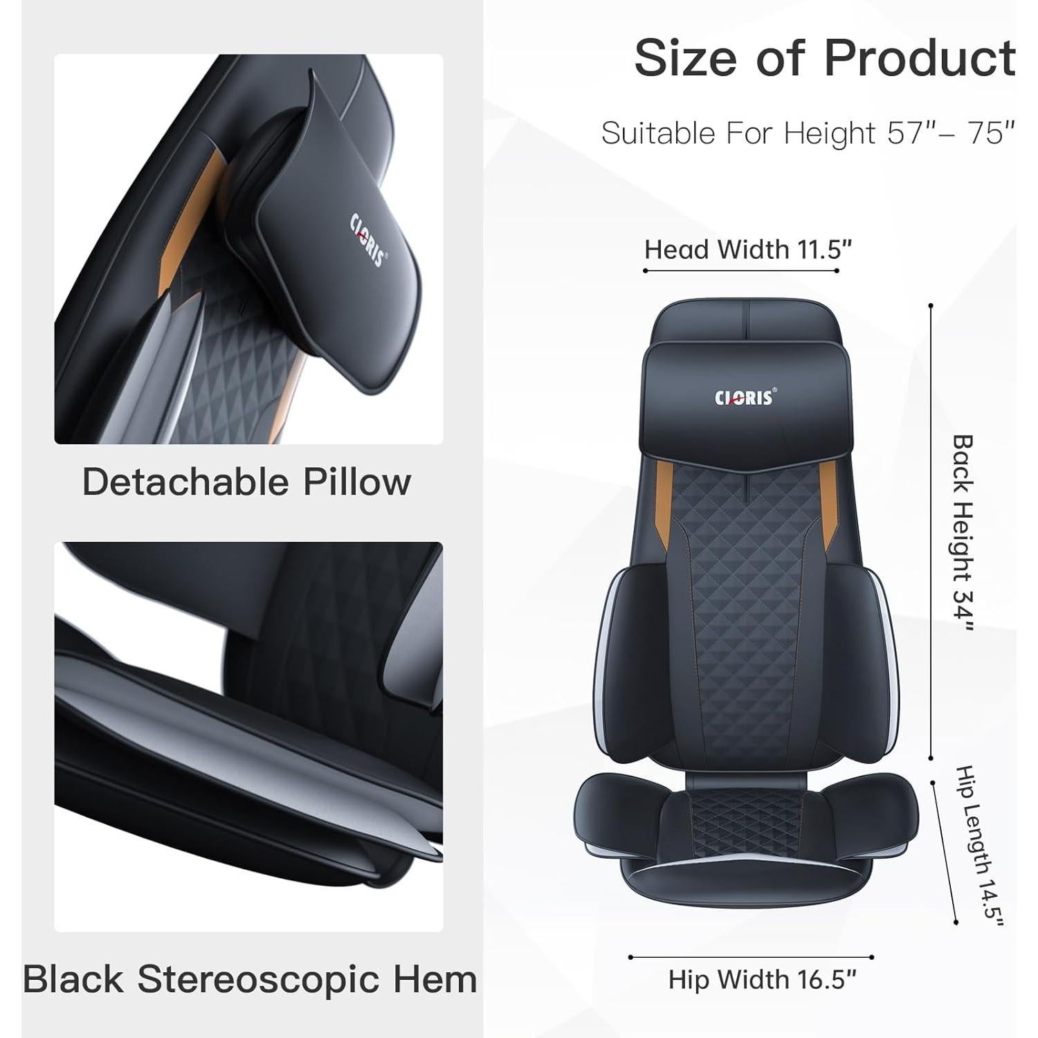 Masajeador de Cuello y Espalda CLORIS con Calor y Reposacabezas Ajustable