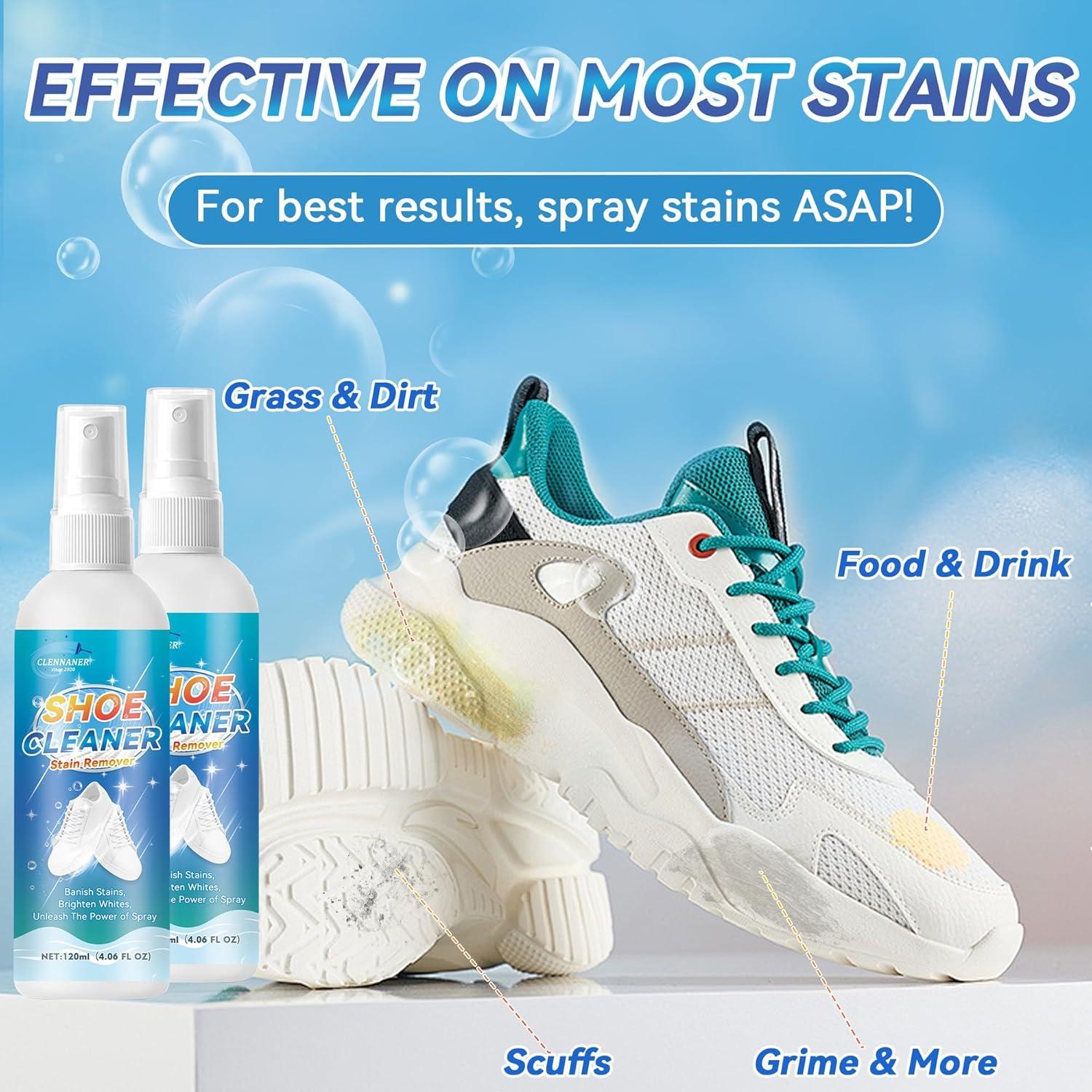 Kit de Limpieza de Zapatos Clennaner - 2 Botellas 115ml, Cepillo y Paño