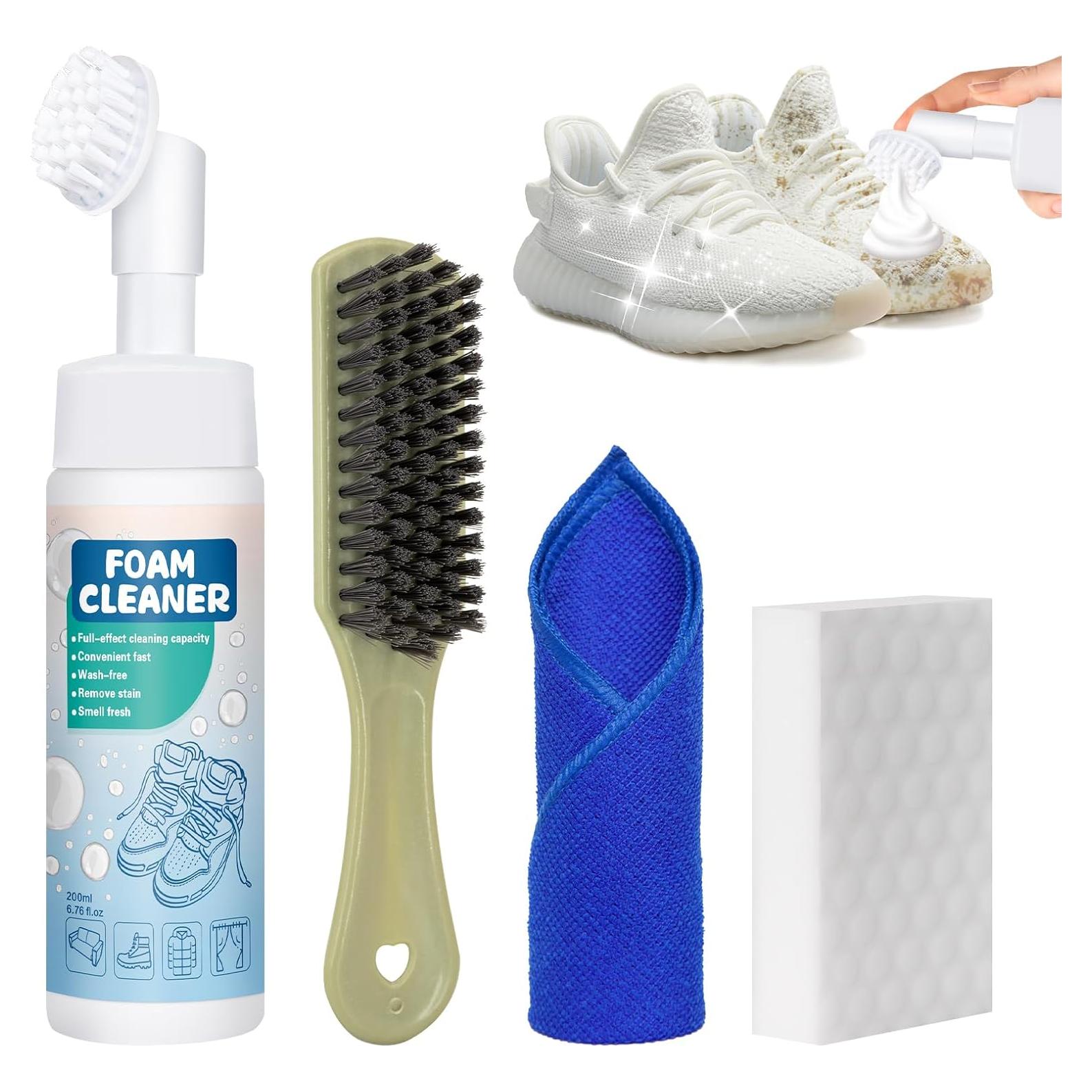 Kit Limpiador de Zapatos Blancos con Cepillo y Toalla - Espuma Sin Enjuague