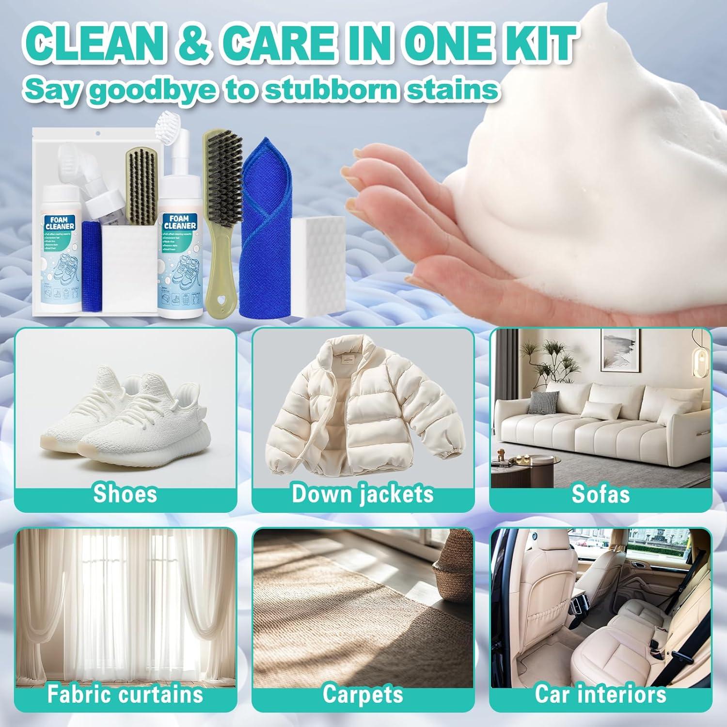 Kit Limpiador de Zapatos Blancos con Cepillo y Toalla - Espuma Sin Enjuague