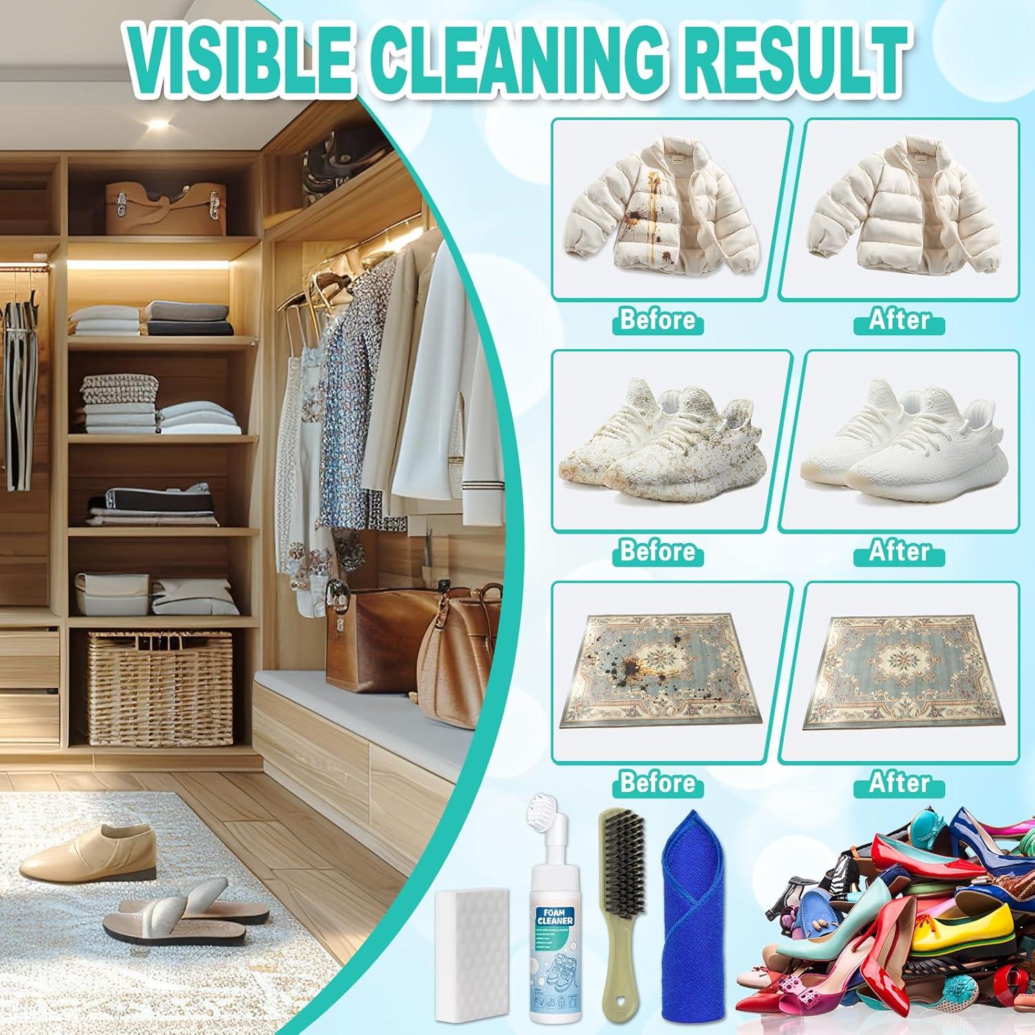 Kit Limpiador de Zapatos Blancos con Cepillo y Toalla - Espuma Sin Enjuague