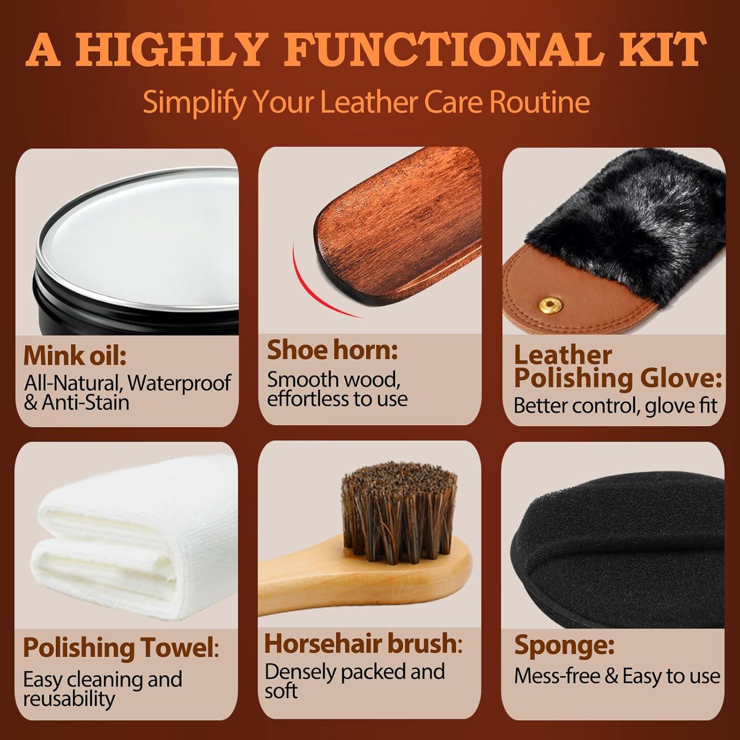 Acondicionador y Limpiador de Cuero Feilove 6 en 1 Aceite de Visón