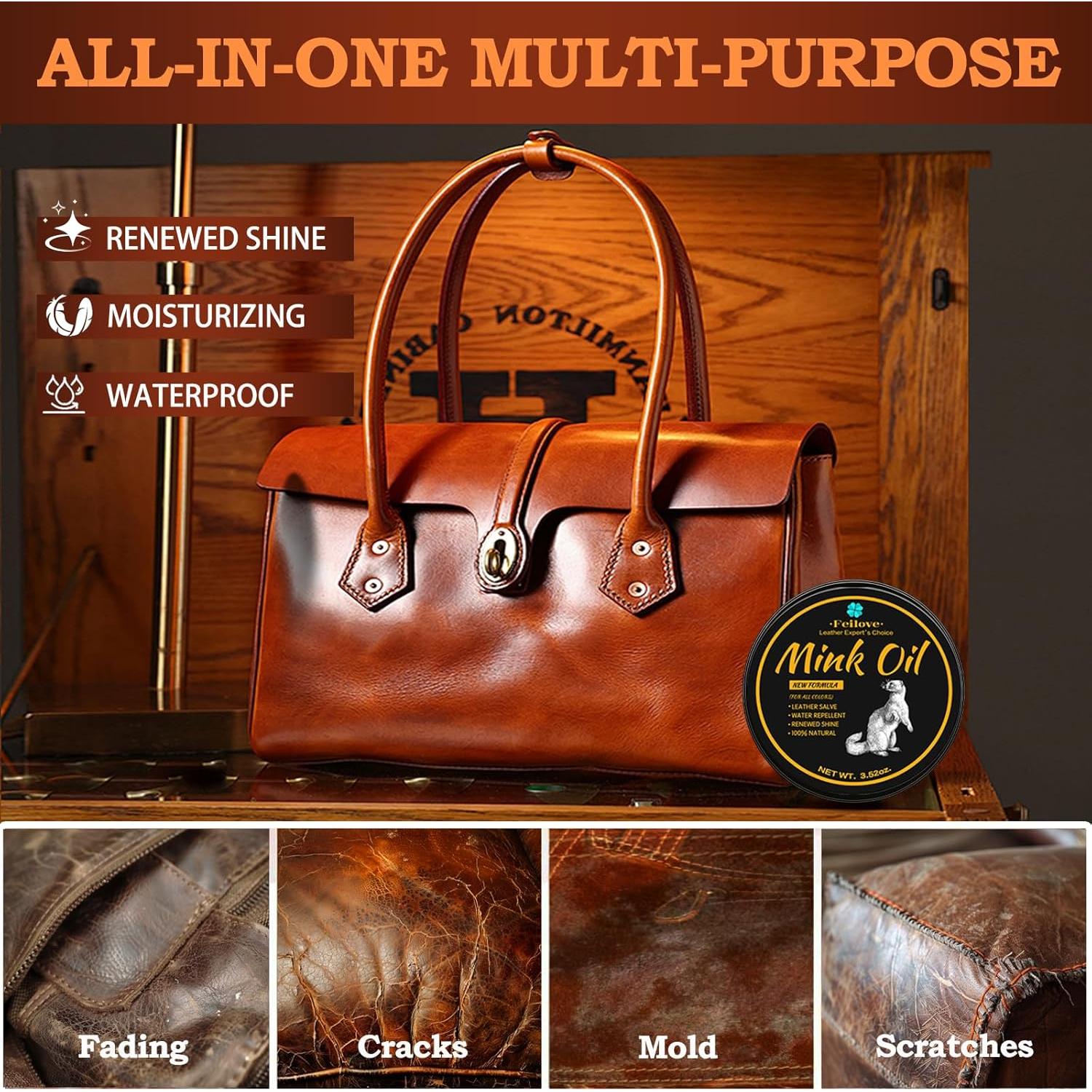 Acondicionador y Limpiador de Cuero Feilove 6 en 1 Aceite de Visón