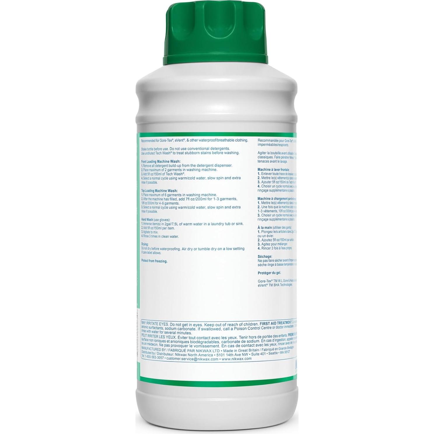 Nikwax Tech Wash 1000 ml - Limpiador para Ropa Técnica Impermeable