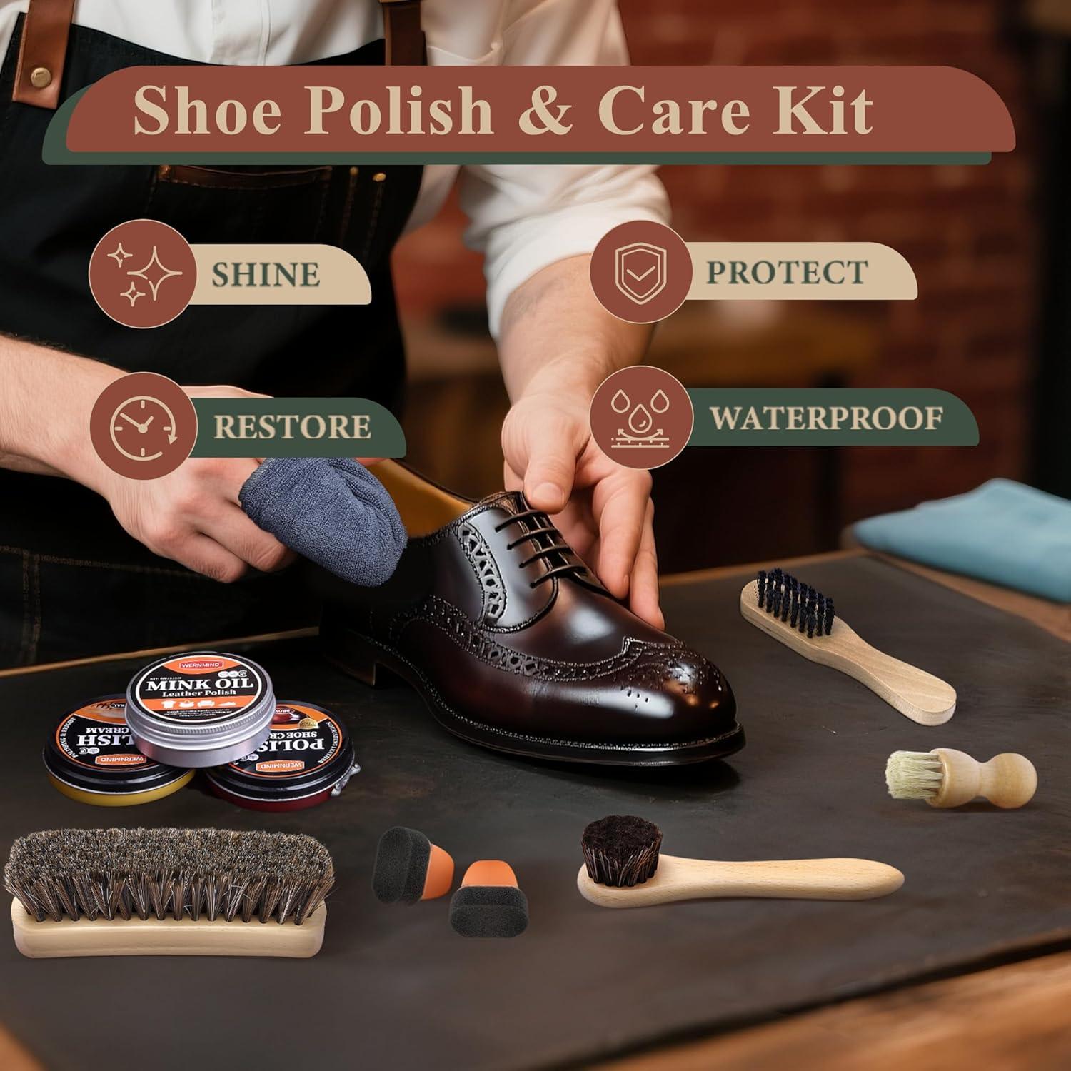 Kit de Cera para Zapatos WERNMIND 13 Piezas Negro y Marrón