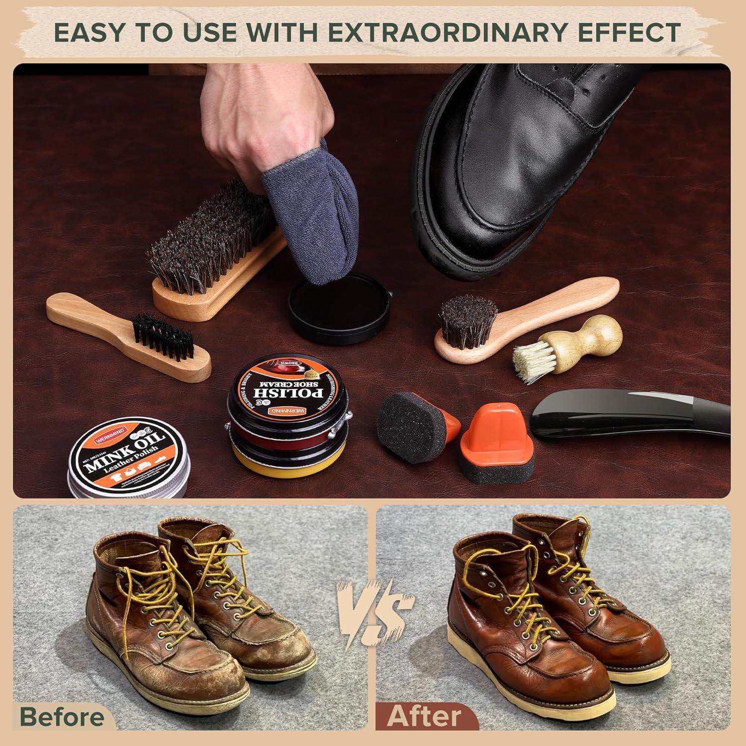Kit de Cera para Zapatos WERNMIND 13 Piezas Negro y Marrón