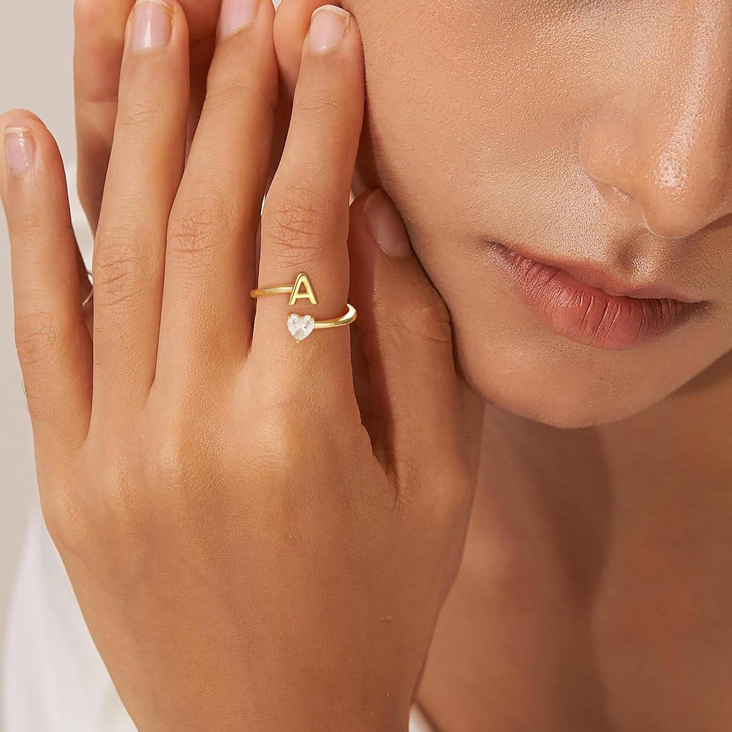 Anillo Ajustable de Iniciales Baño Oro 18K para Mujeres