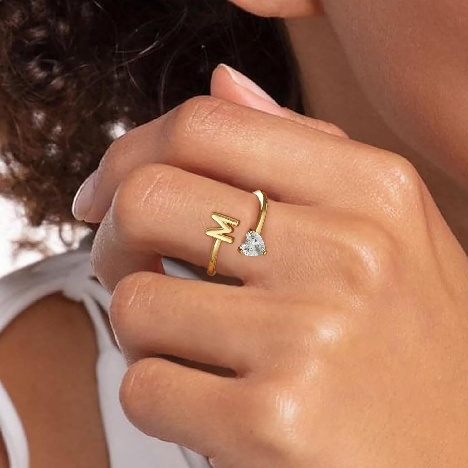 Anillo Ajustable de Iniciales Baño Oro 18K para Mujeres