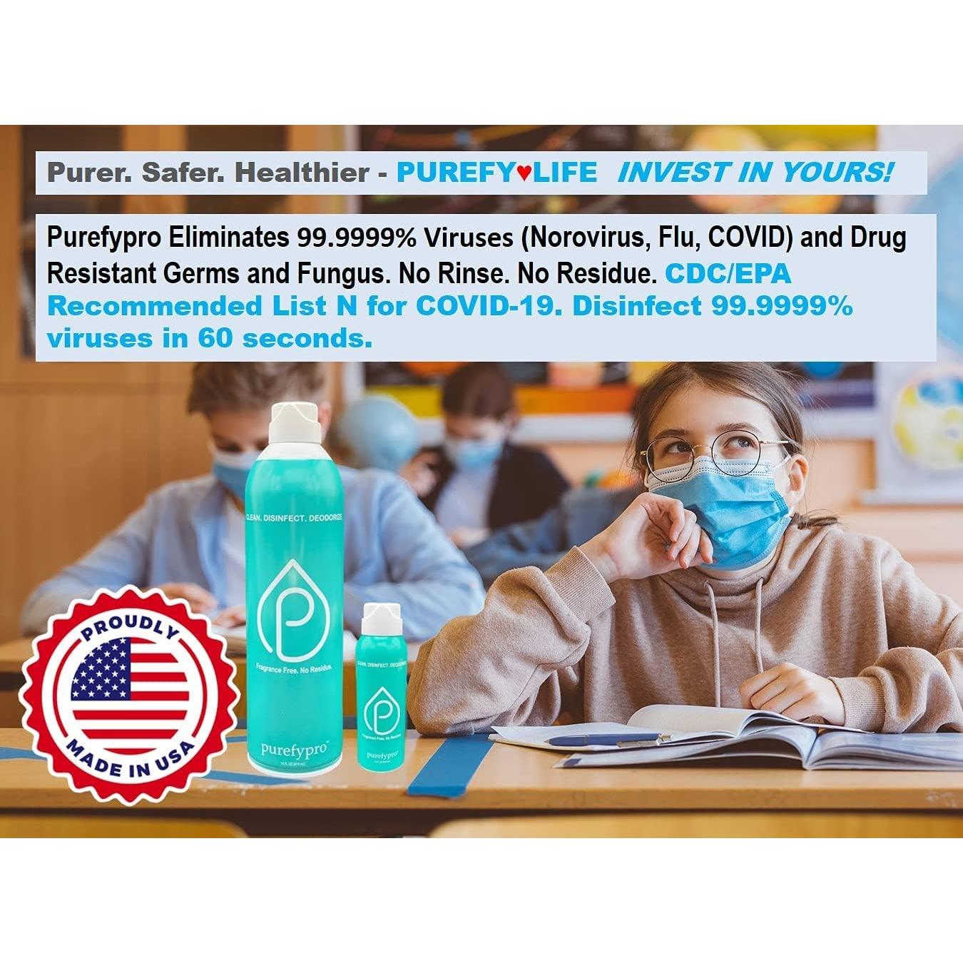 Spray Desinfectante Aerosol Purefy 396ml x2 - Elimina 99.9999% Germenes