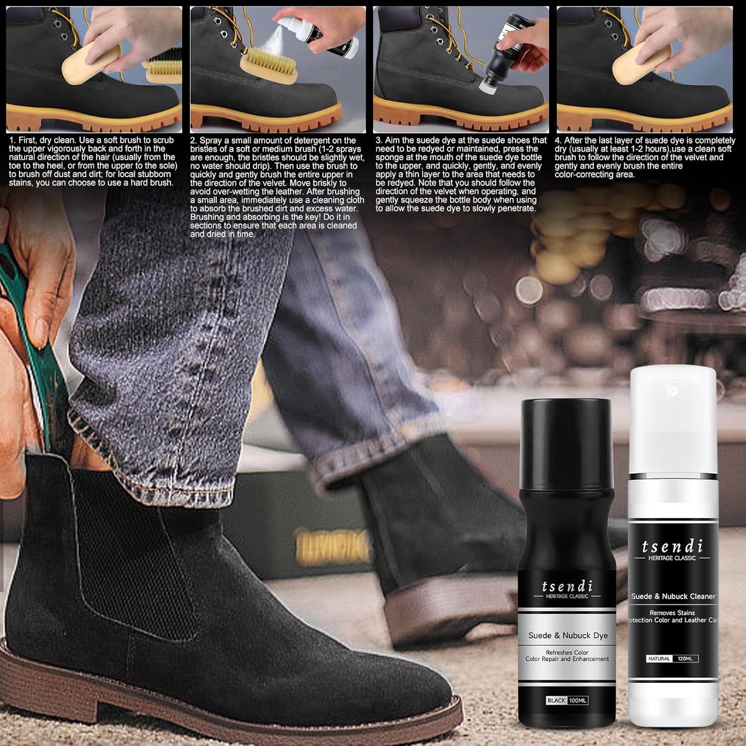 Kit de Cuidado de Zapatos de Ante Negro Tsendi - Limpiador y Betún