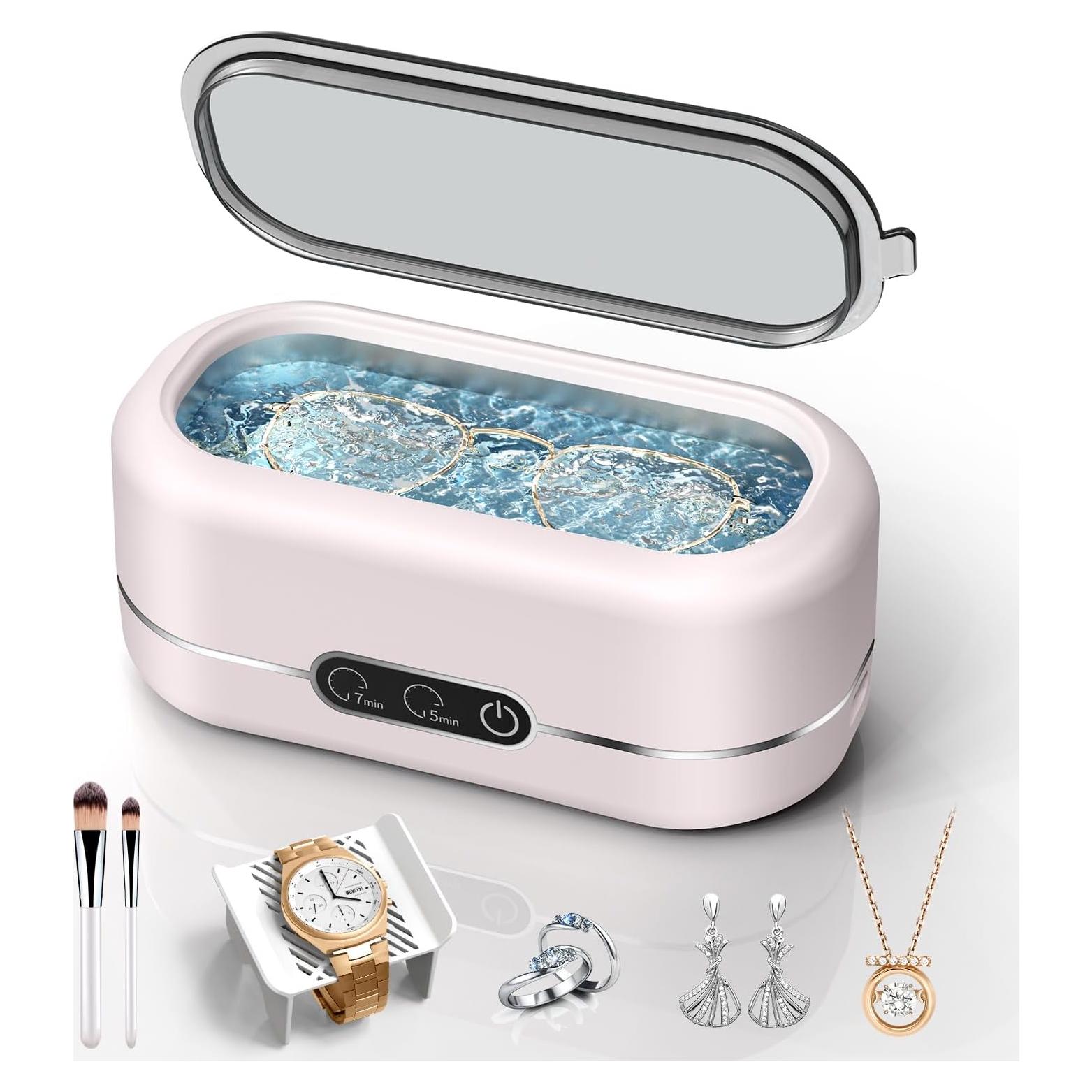 Limpiador Ultrasónico de Joyas BYASKZIV Rosa Claro 48kHz