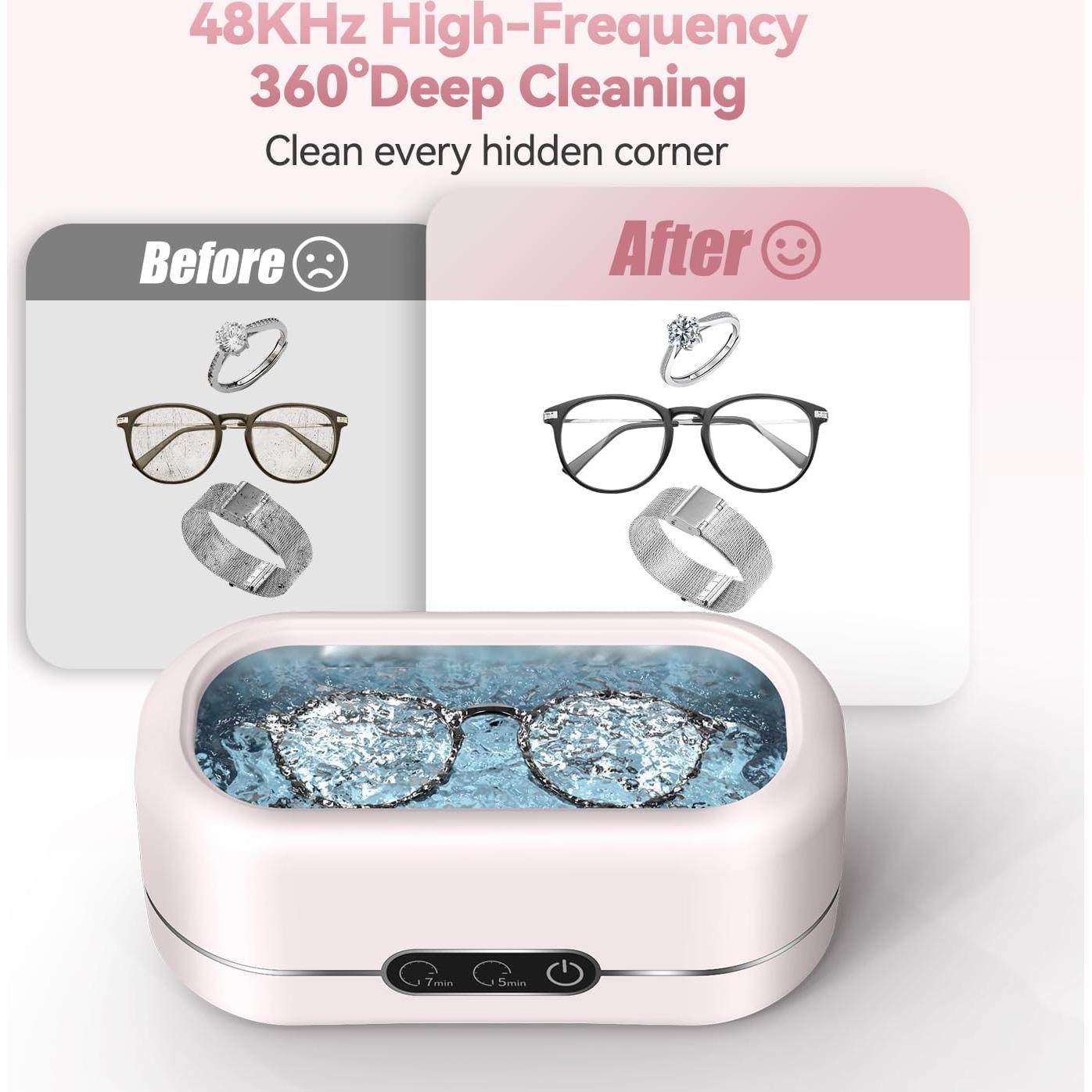Limpiador Ultrasónico de Joyas BYASKZIV Rosa Claro 48kHz