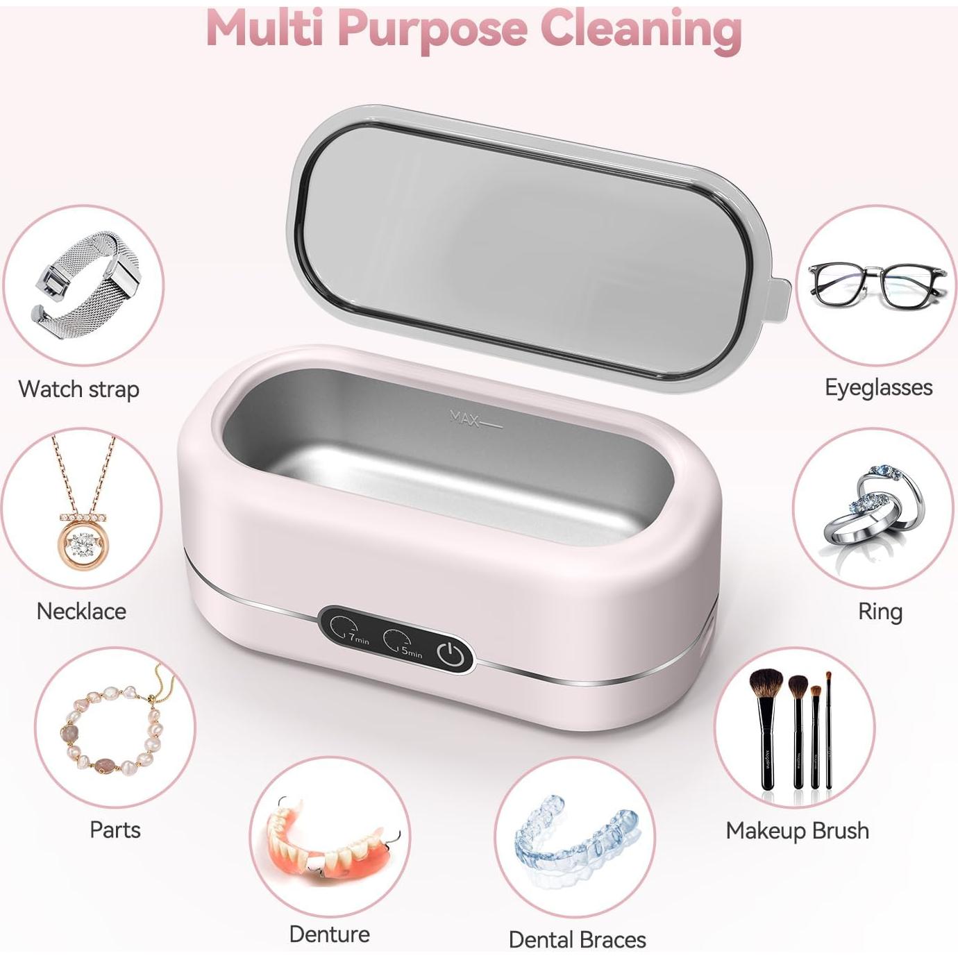 Limpiador Ultrasónico de Joyas BYASKZIV Rosa Claro 48kHz