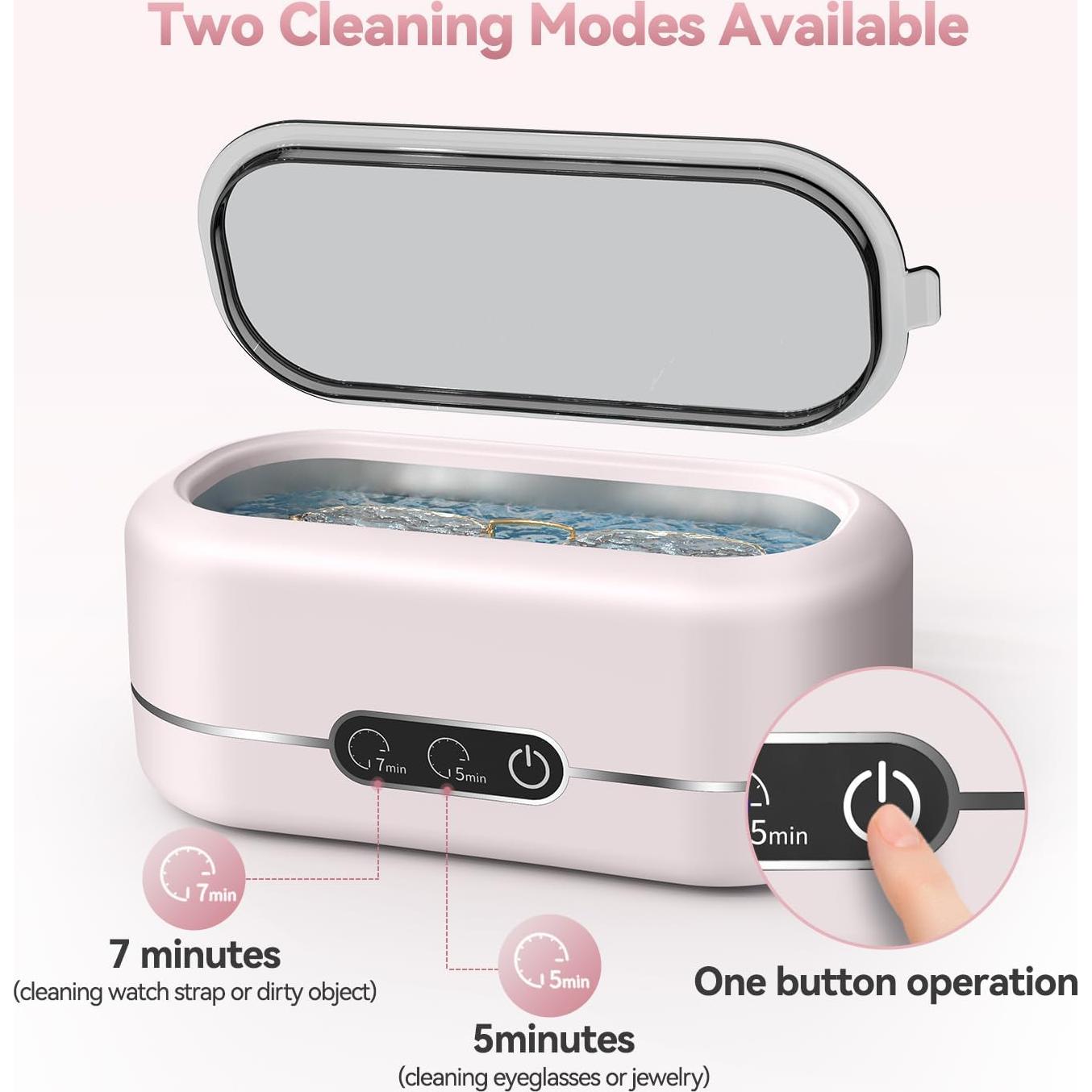 Limpiador Ultrasónico de Joyas BYASKZIV Rosa Claro 48kHz